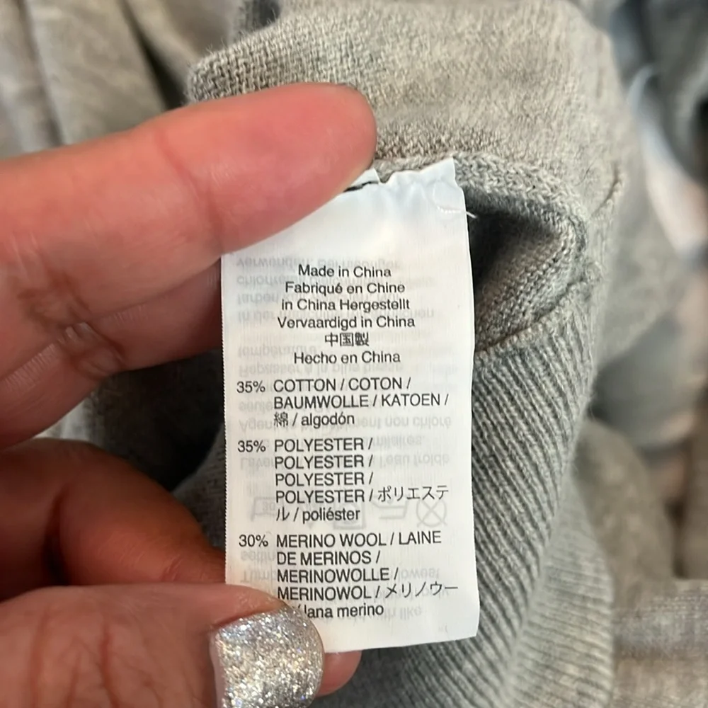 J Crew Mercantile Gray Zip Up Sweater High Collar Large.  Merino Wool Blend.
